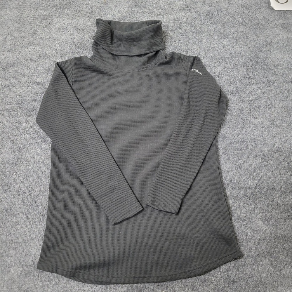 Columbia Turtleneck Womens Size M Grey Waffle Knit Long Sleeve Thermal AL4747